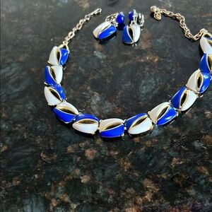 Blue and White Enamel Necklace with Vintage Design